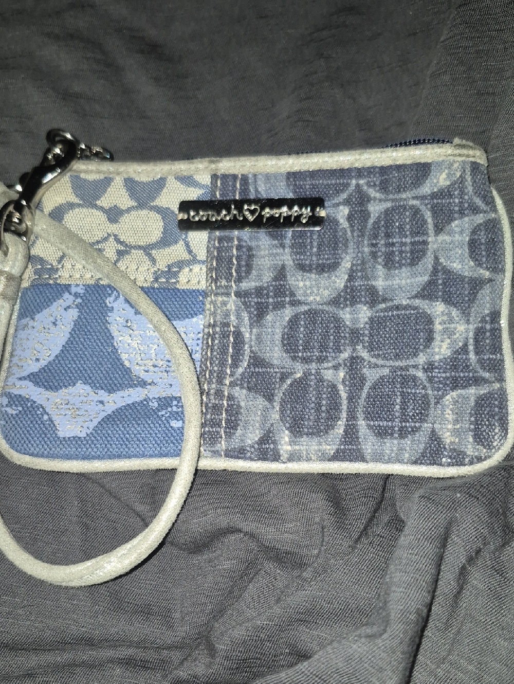 Coach Poppy Denim Patchwork Signature Wristlet EUC